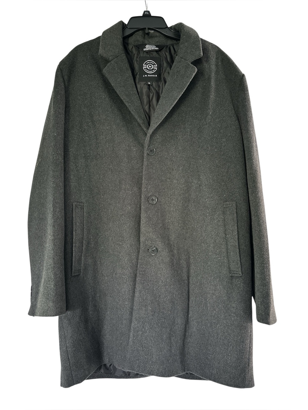 J.M. Haggar Men’s Dark Gray Wool Blend Overcoat. Size XL